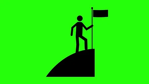 Waving Flag on Mountain Top Icon on Green Background Stock Footage 308663351