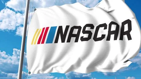 Waving flag with Nascar logo. Editorial 3D rendering Stock Illustration