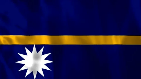 Waving flag of Nauru with a blue field and a horizontal yellow stripe with .. Video stock 343583086