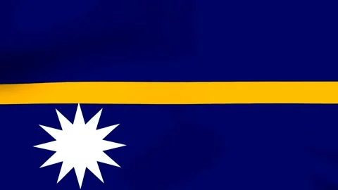 Waving flag of Nauru featuring a dark blue background with yellow stripe an.. 库存影片 346546078