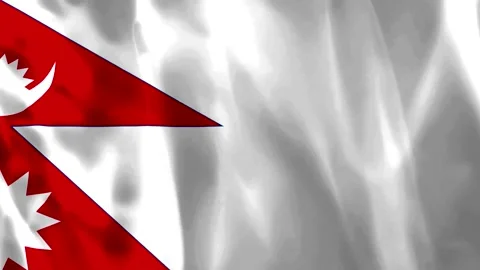 Waving flag of nepal featuring crimson red blue border and sun and moon symbo 库存影片 343583106