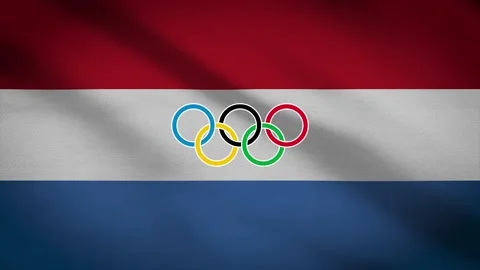 Waving flag of the Netherlands with five-ringed symbol of the Olympic Stock Footage 155093246