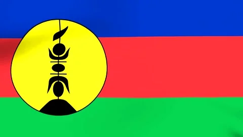 Waving flag of new caledonia featuring blue red and green horizontal stripe.. Stock Footage 346546082