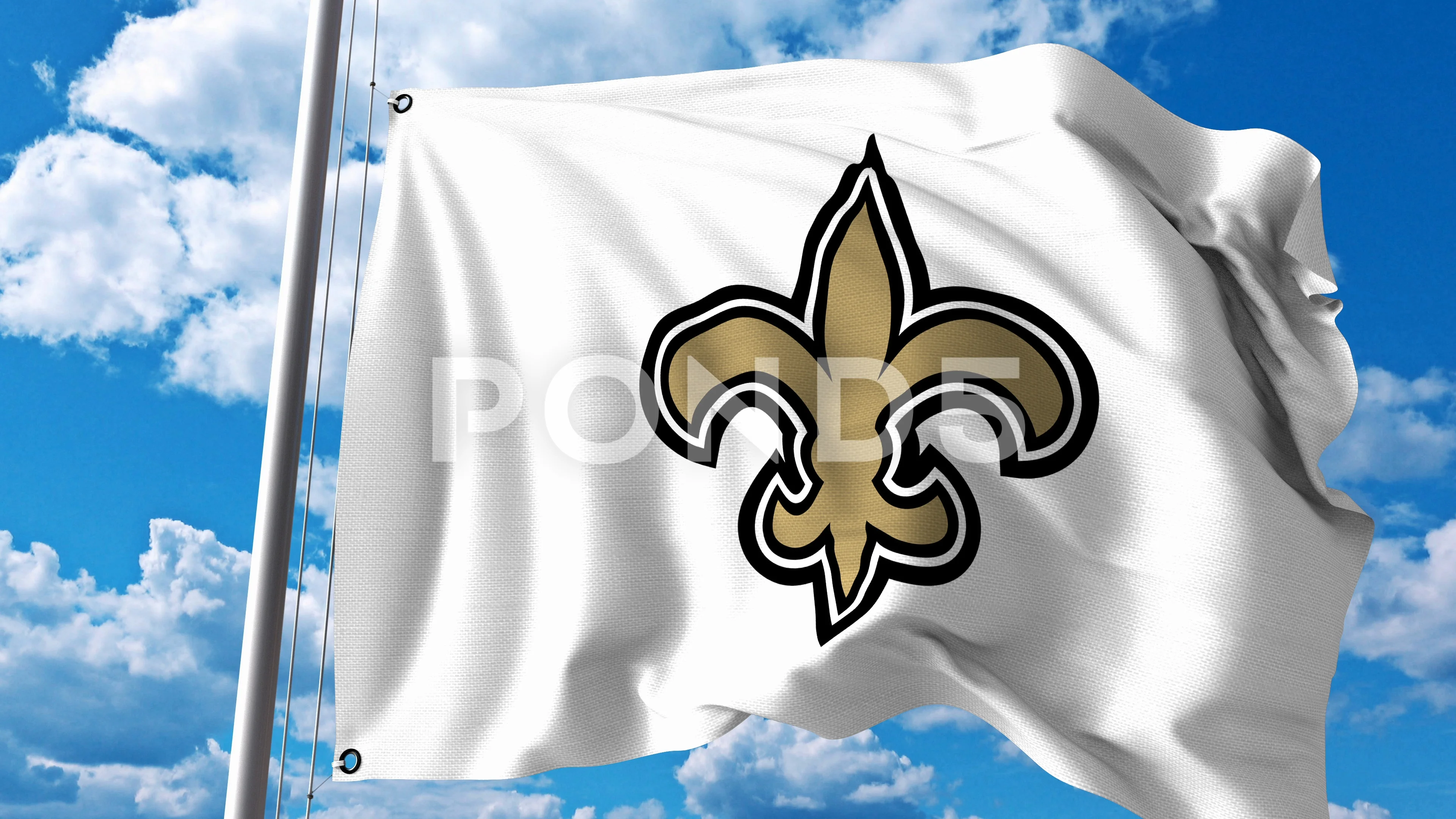 Close-up of Waving Flag with New Orleans Saints NFL American