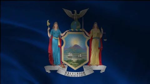 Waving Flag of New York State Loop - 4K USA Banner Stock Footage 340030264