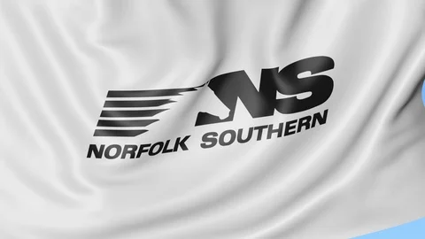 Waving flag with Norfolk Southern Railway logo. Seamles loop 4K editorial Stock Footage