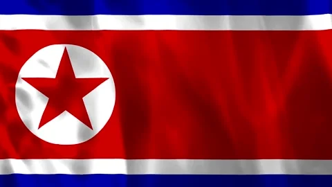 Waving flag of North Korea with red white and blue horizontal stripes and r.. Video stock 343583151