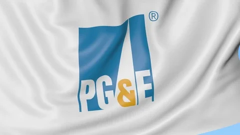Waving flag with Pacific Gas And Electric Company logo. Seamles loop 4K Stock Footage
