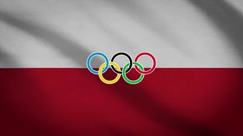 Waving flag of Poland with five-ringed symbol of the Olympic Games - Stock Footage 155093422