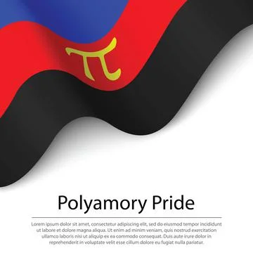 Waving flag of Polyamory Pride on white background. Banner or ribbon template イラスト素材