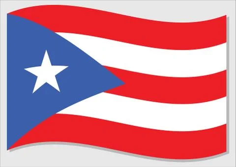 Waving flag of Puerto Rico vector graphic. Waving Puerto Rican flag illustrat Illustration