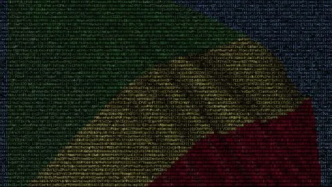 Waving flag of Republic of the Congo made of text symbols on a computer screen Stockillustratie