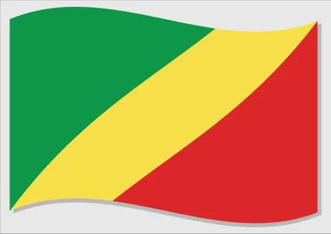 Waving flag of Republic of Congo vector graphic. Waving Congolese flag illust Stock Illustration