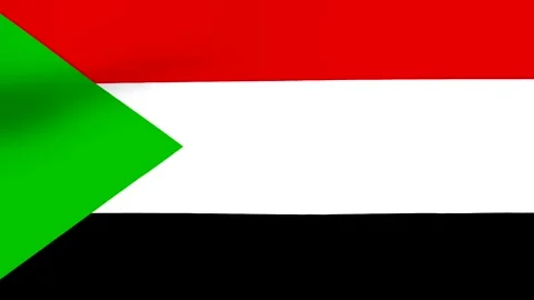 Waving flag of the Republic of Sudan with horizontal stripes and green triang Stock Footage 346546243