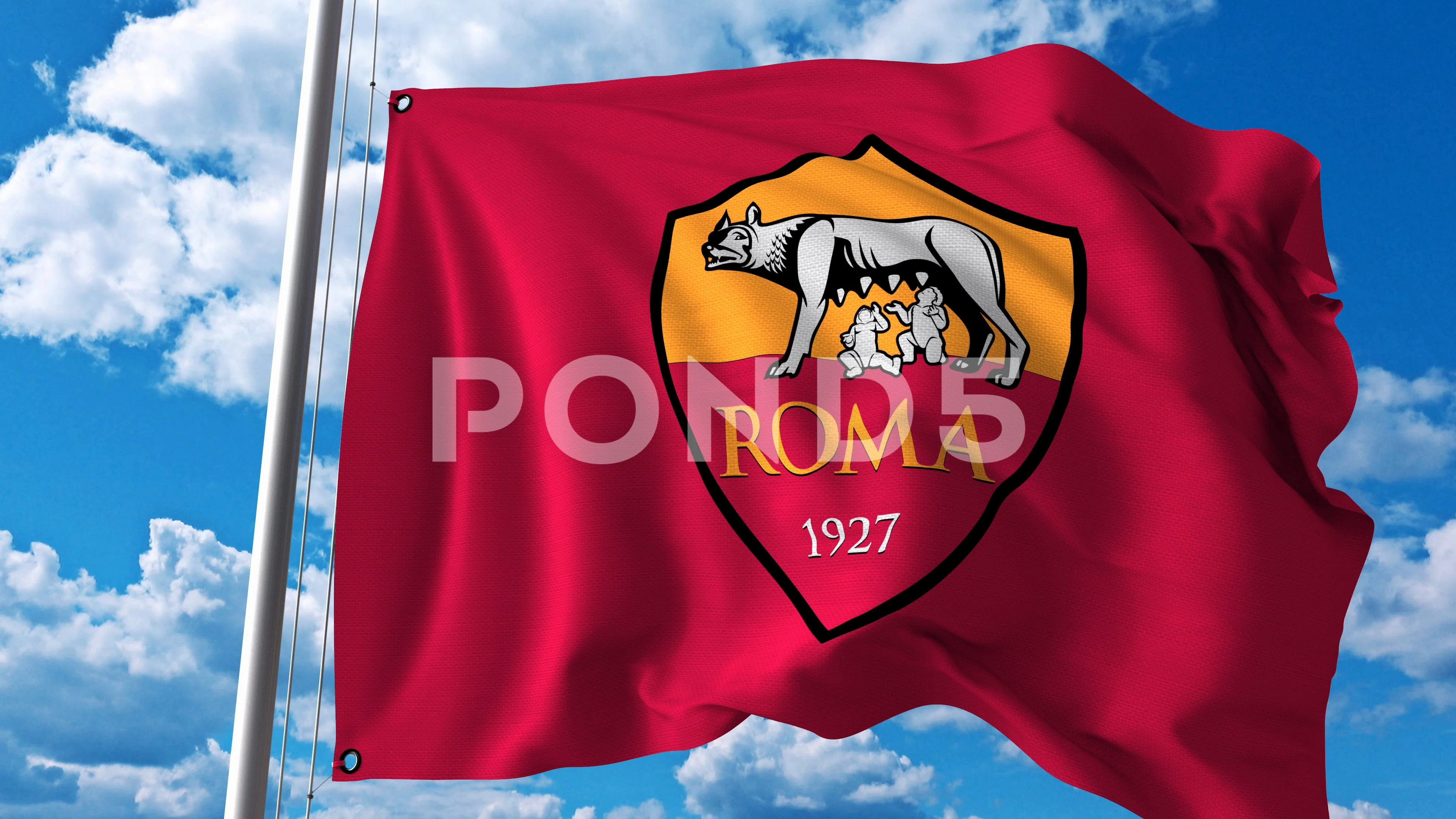 Waving flag with Roma football team logo, Stock Video