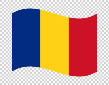 Waving flag of Romania with vertical blue yellow and red stripes on transpa.. Stock Illustration