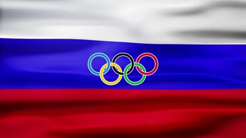 Waving flag of Russia with five-ringed symbol of the Olympic Games - Stock Footage 155093476