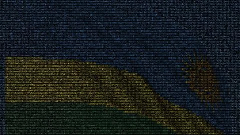 Waving flag of Rwanda made of text symbols on a computer screen. Conceptual 3D イラスト素材