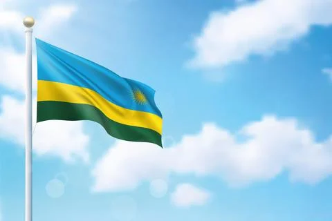 Waving flag of Rwanda on sky background. Template for independence Stock-Illustration