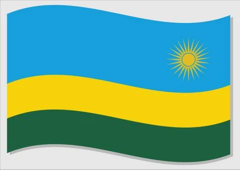 Waving flag of Rwanda vector graphic. Waving Rwandese flag illustration. Rwan Stock Illustration
