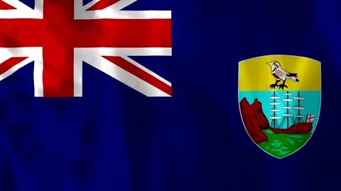 Waving flag of Saint Helena featuring the Union Jack and colonial coat of arm Video stock 343583291