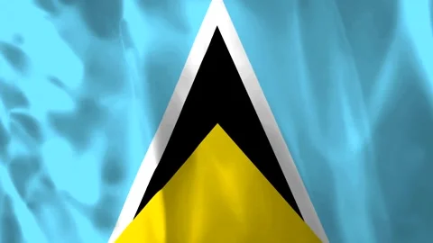 Waving flag of Saint Lucia featuring a blue field with yellow triangle and .. Stock Footage 343583304