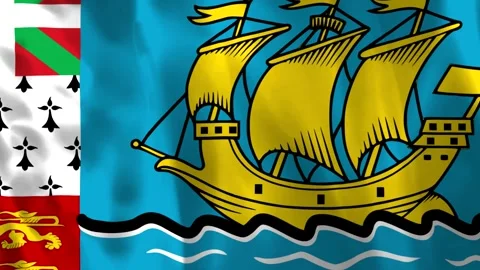 Waving flag of Saint Pierre and Miquelon with detailed sailing ship design Vídeos de archivo 343583323
