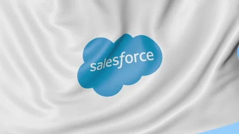 Waving flag with Salesforce logo, seamless loop. Editorial 4K clip Stock Footage 74407745