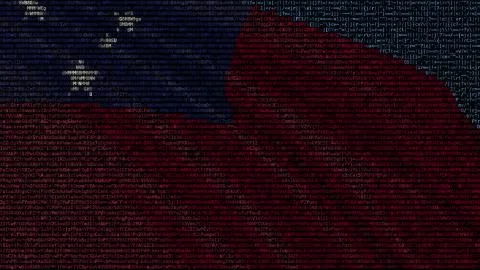 Waving flag of Samoa made of text symbols on a computer screen. Conceptual 3D Illustrazione stock
