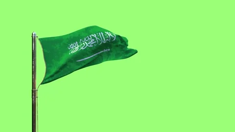 Waving flag of Saudi Arabia for memorial day on chroma key screen, isolated Stock Footage 201440748