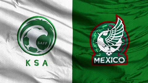 A waving flag of Saudi Arabia vs Mexico. Concept: International Football Match Stock Footage 173983218