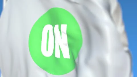 Waving flag with On Semiconductor logo, close-up. Editorial 3D rendering Stock Illustration