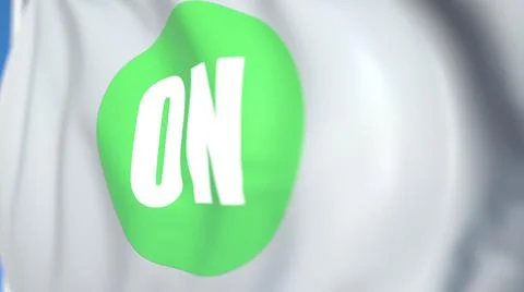 Waving flag with On Semiconductor logo, close-up. Editorial 3D rendering Stock Illustration