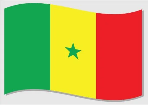 Waving flag of Senegal vector graphic. Waving Senegalese flag illustration. S 스톡 일러스트