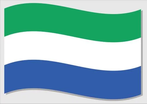Waving flag of Sierra Leone vector graphic. Waving Sierra Leonean flag illust Stock Illustration