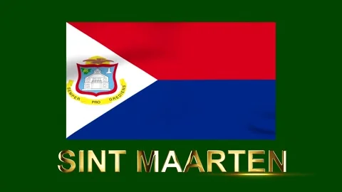 Waving flag of Sint Maarten featuring the national coat of arms against a s.. 库存影片 346543281