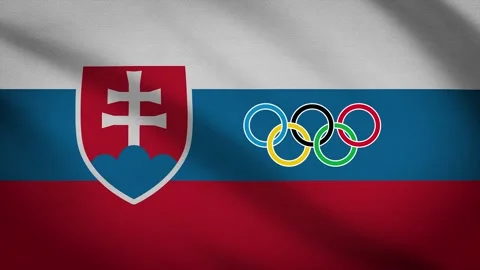 Waving flag of Slovakia with five-ringed symbol of the Olympic Games - Vídeo Stock 155093263