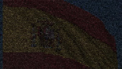 Waving flag of Spain made of text symbols on a computer screen. Conceptual 3D 스톡 일러스트