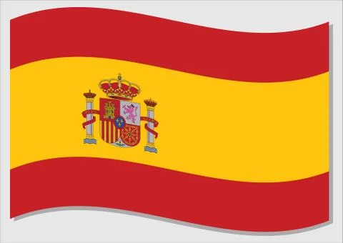 Waving flag of Spain vector graphic. Waving Spanish flag illustration. Spain  Illustration