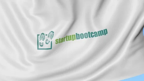Waving flag with Startupbootcamp logo. Seamless loop 4K editorial animation Stock Footage 76243394