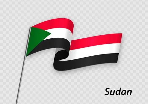Waving flag of Sudan on flagpole. Template for independence day Иллюстрация