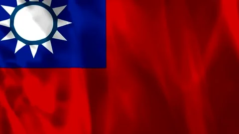Waving flag of Taiwan with red background and blue canton with white sun symb Stock-Footage 343583521