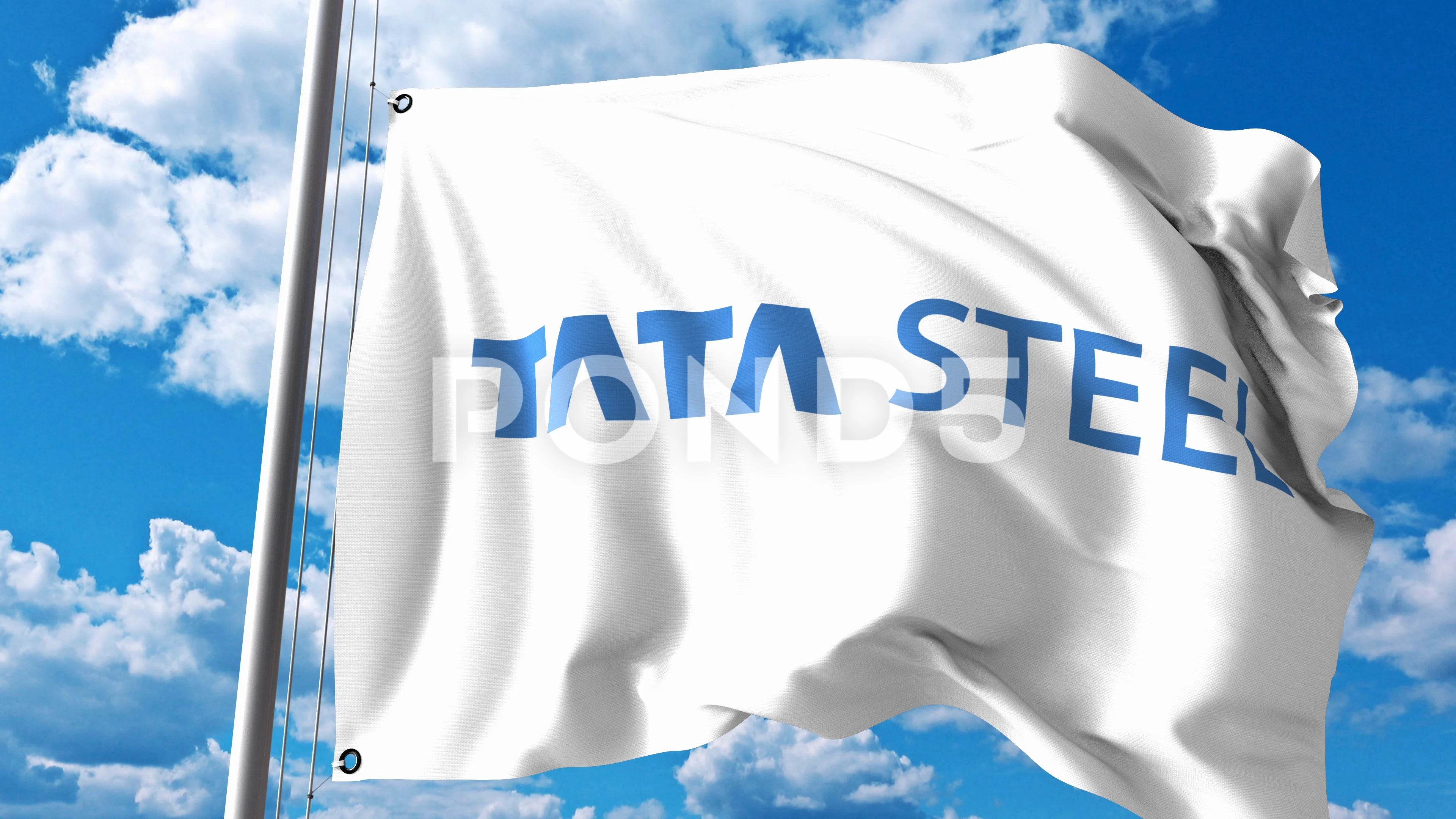 Waving Flag With Tata Steel Logo Against Clouds And Sky. Editorial