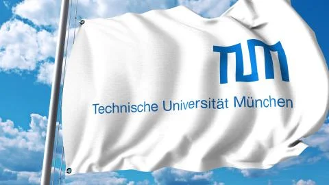 Waving flag with Technical University of Munich emblem. Editorial 3D rendering 스톡 일러스트