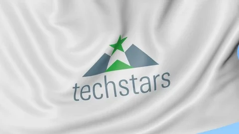 Waving flag with Techstars logo. Seamless loop 4K editorial animation Stock Footage 76243464