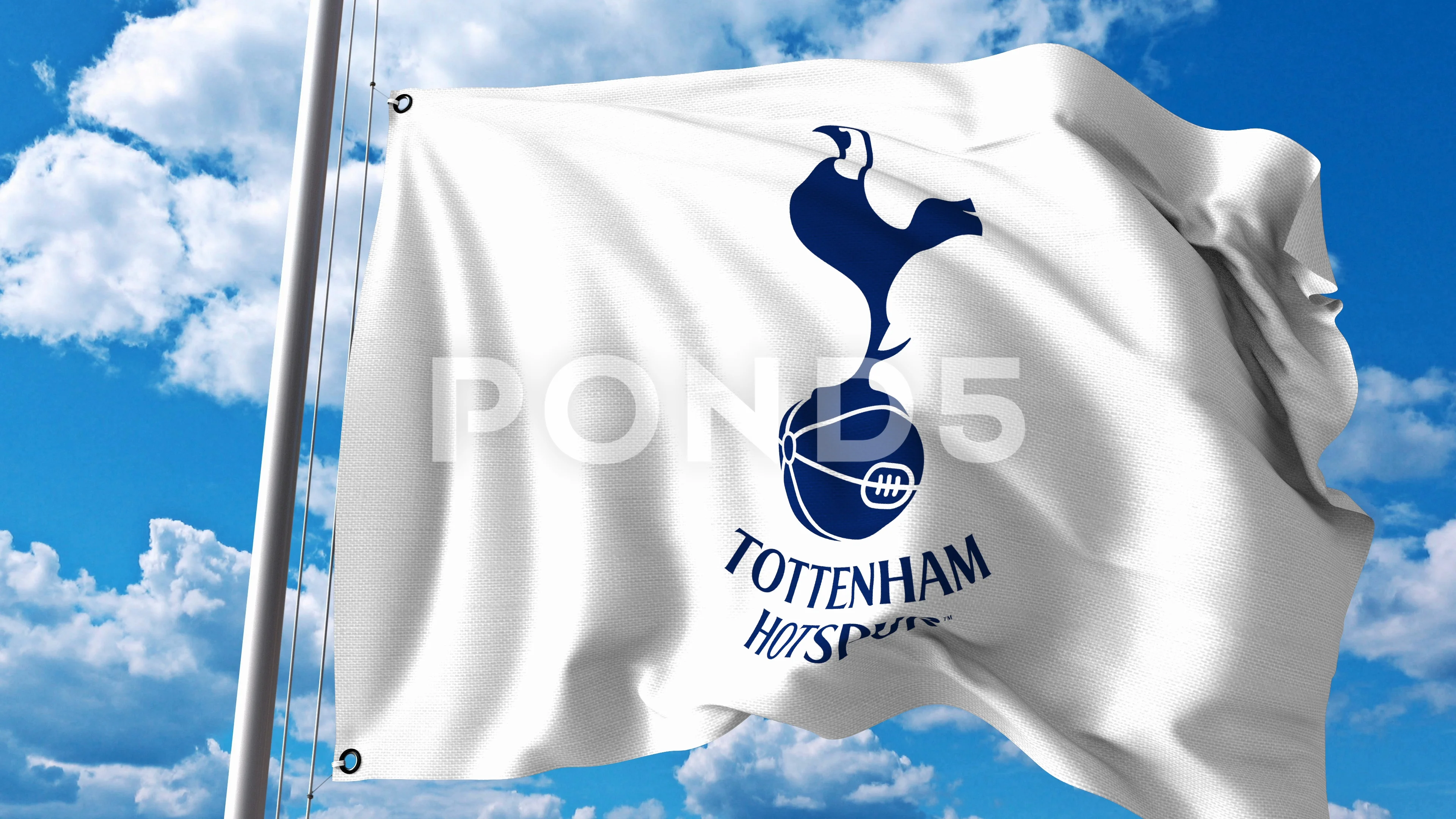 Tottenham Hotspur F.C. Flag Blowing in the Wind. Emblem of