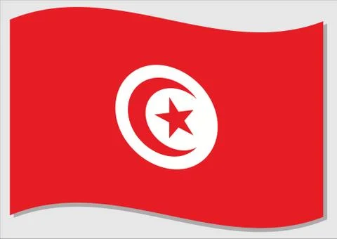 Waving flag of Tunisia vector graphic. Waving Tunisian flag illustration. Tun Stock Illustration