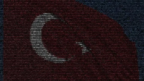 Waving flag of Turkey made of text symbols on a computer screen. Conceptual 3D Illustrazione stock