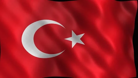 Waving flag of turkey with red background and white crescent star. 4K Видео 344047265