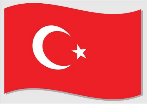 Waving flag of Turkey vector graphic. Waving Turkish flag illustration. Turke Stock Illustration